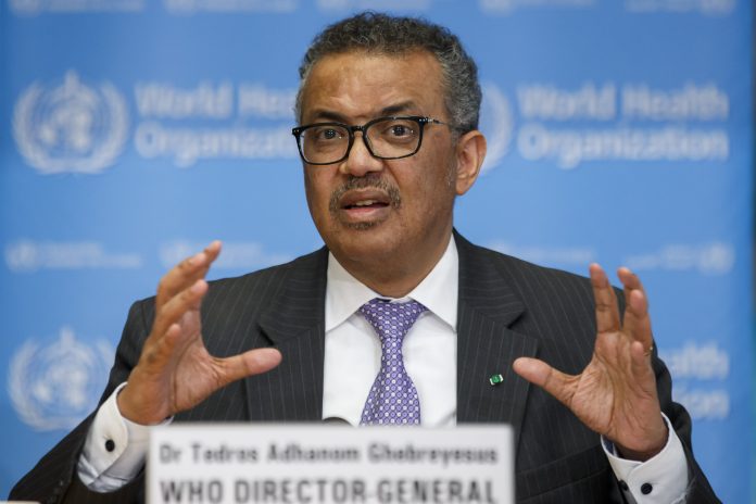 图为世界卫生组织(WHO)总干事谭德塞(Tedros Adhanom Ghebreyesus)