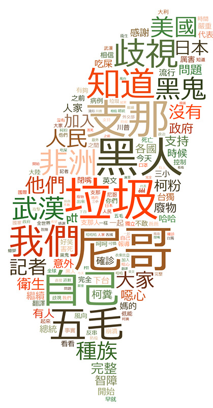 台湾网民在台湾最大的网络论坛PTT讨论谭德塞的词云图(图片由于强提供)
