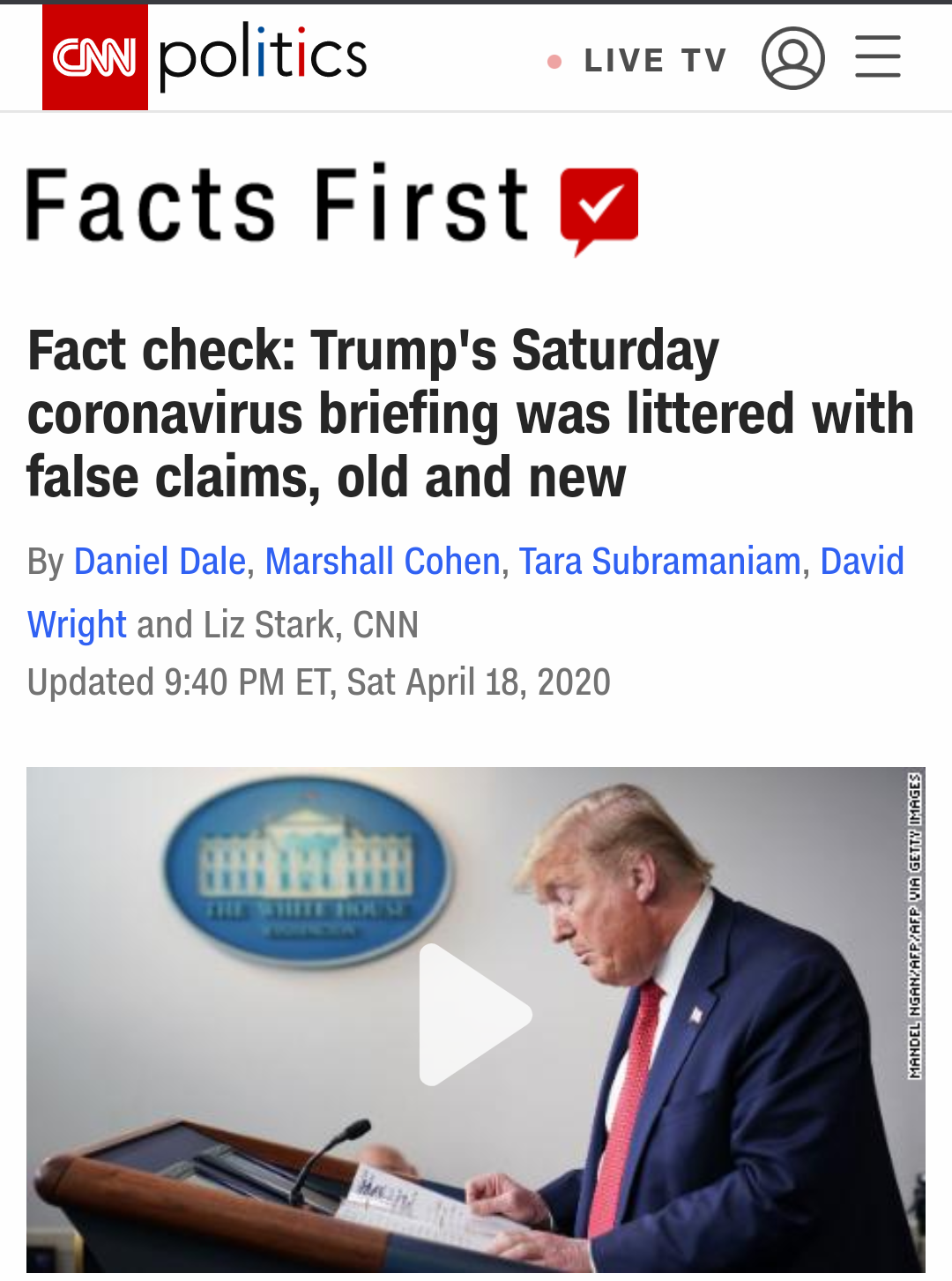 △ CNN:特朗普周六新冠疫情记者会充斥着谎言,不论是新的还是旧的。