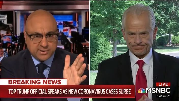 MSNBC主持人维尔希(左)质疑纳瓦罗(右) 视频截图