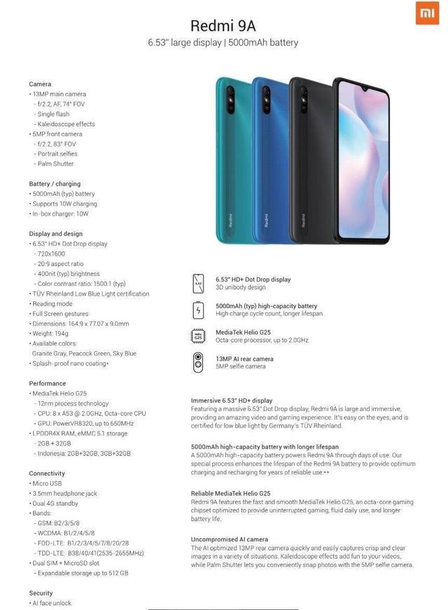 Redmi 9A配置曝光!联发科Helio G25加持,定价或极其良心