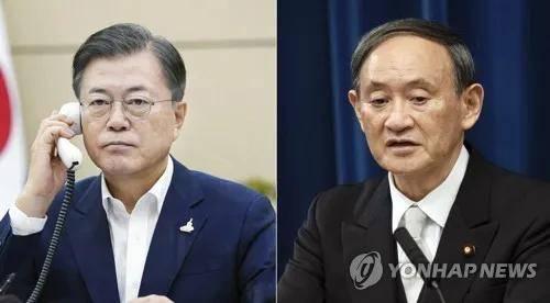 (图说:左,文在寅;右,菅义伟。图源:韩联社)