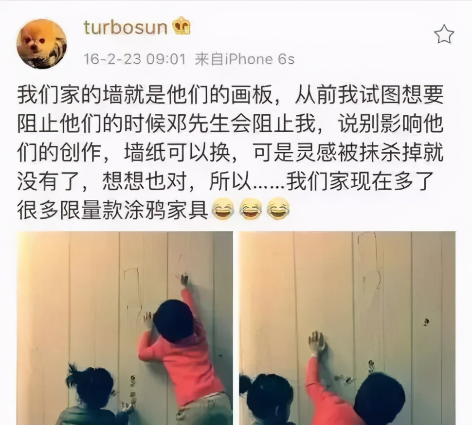 孙俪放任孩子在墙上涂鸦,多少父母还不知道孩子在墙上涂鸦的好处