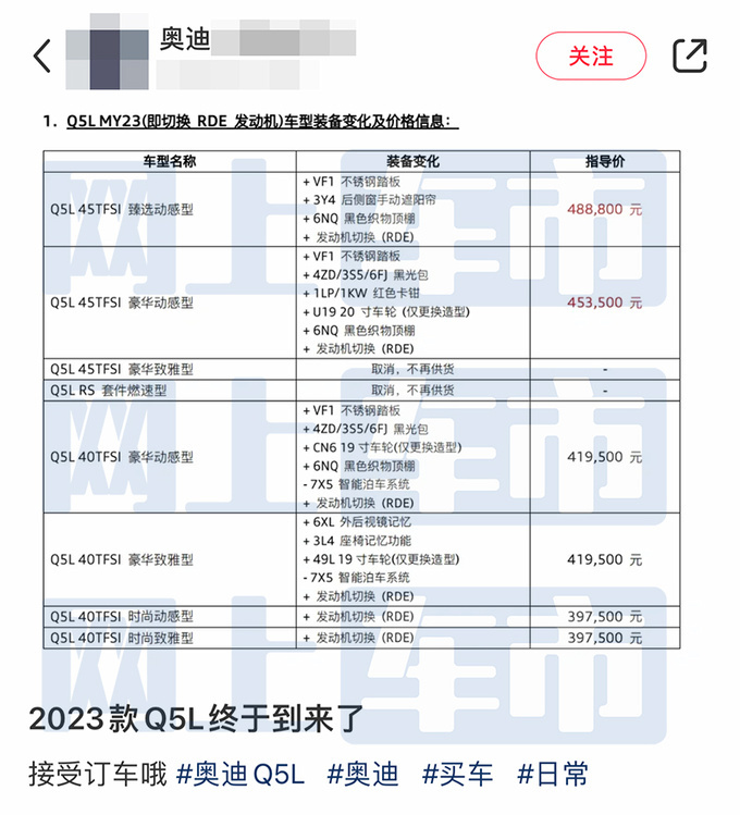 奥迪新Q5L价格曝光取消自动泊车 最高涨0.19万-图4